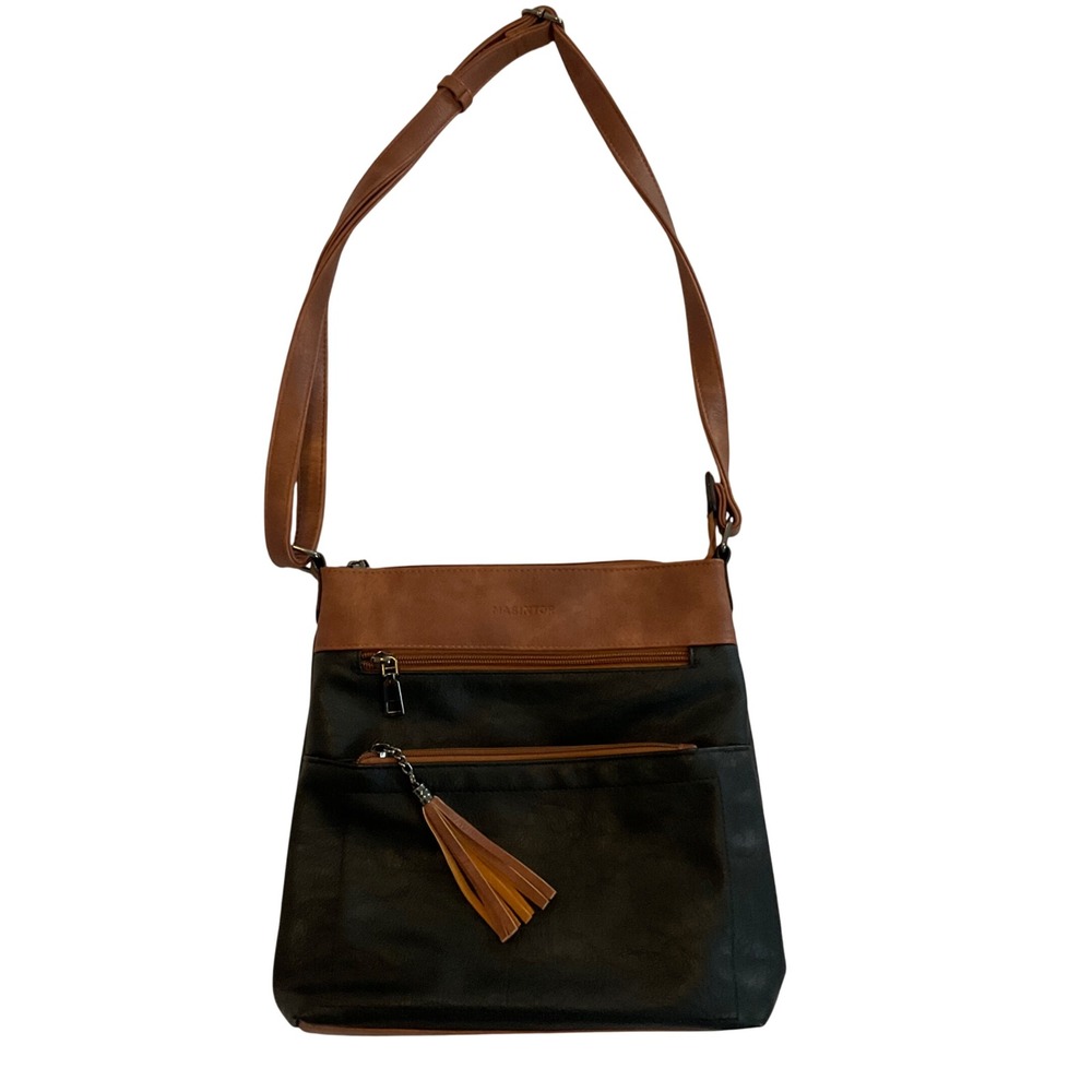 Masintor Brown Black Crossbody Bag Purse with Tassel Detail‎